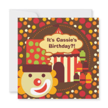 Clown and Polka Dots Circus Birthday Invites