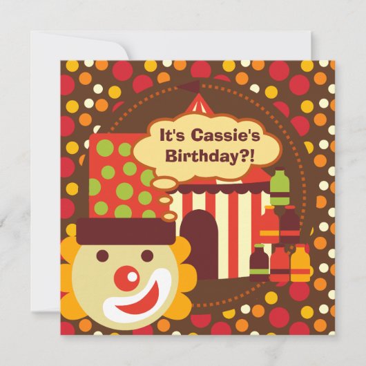 Clown and Polka Dots Circus Birthday Invites Kaart (Voorkant)