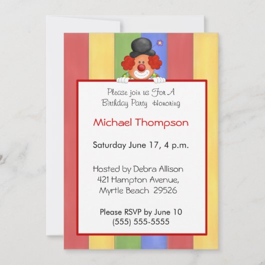 Clown Birthday Invitation Kaart (Voorkant)