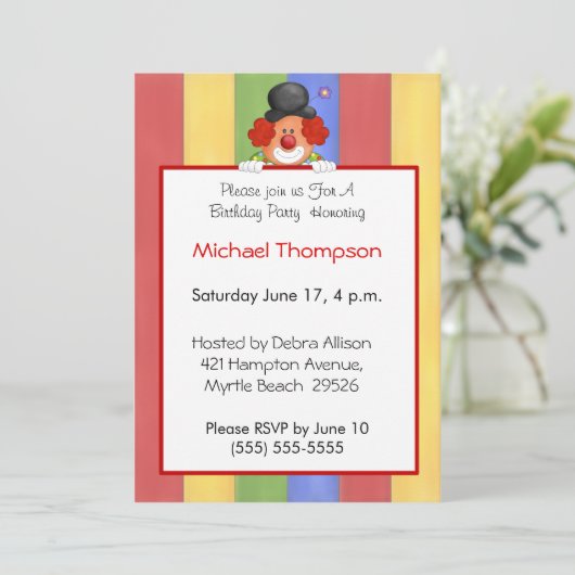 Clown Birthday Invitation Kaart (Staand voorkant)