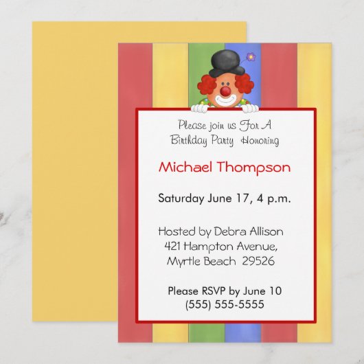 Clown Birthday Invitation Kaart (Voorkant / Achterkant)