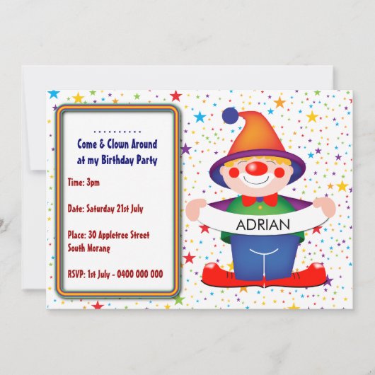 Clown Birthday Invitation Kaart (Voorkant)