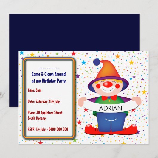 Clown Birthday Invitation Kaart (Voorkant / Achterkant)