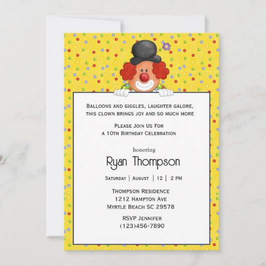 Clown Birthday Invitation Kaart (Voorkant)