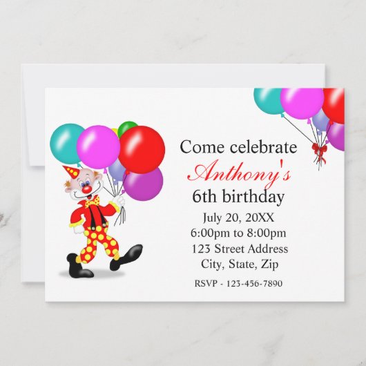 Clown Birthday Party Invitation Kaart (Voorkant)