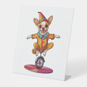 Clown Chihuahua - Grappige Circushond Reclamebord Met Voetstuk