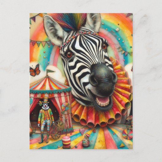 Clown Circus Zebra Briefkaart (Voorkant)