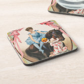 Clown die bloemen overhandigt aan een vrouw te paa bier onderzetter (Linkerzijde)