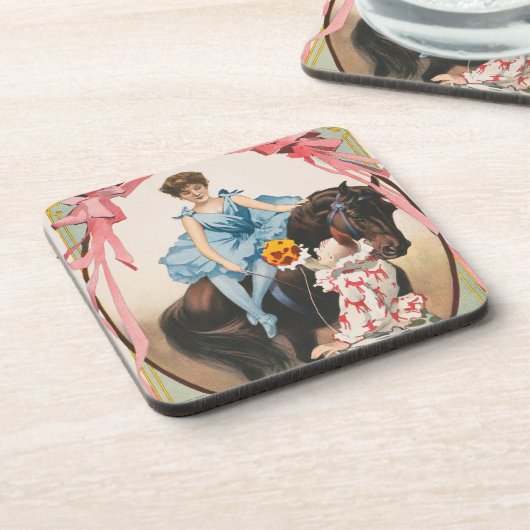 Clown die bloemen overhandigt aan een vrouw te paa bier onderzetter (Linkerzijde)