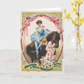 Clown die bloemen overhandigt aan een vrouw te paa kaart (Gele Bloem)