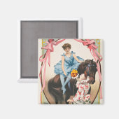 Clown die bloemen overhandigt aan een vrouw te paa magneet (Voorkant / Achterkant)