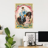 Clown die bloemen overhandigt aan een vrouw te paa poster (Thuiskantoor)