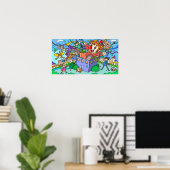 Clown die uit een doos sprong. poster (Thuiskantoor)