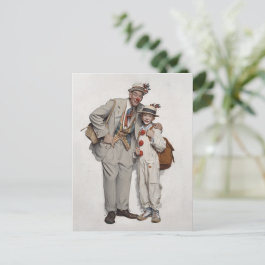 Clown duo, vader en zoon briefkaart (Staand voorkant)