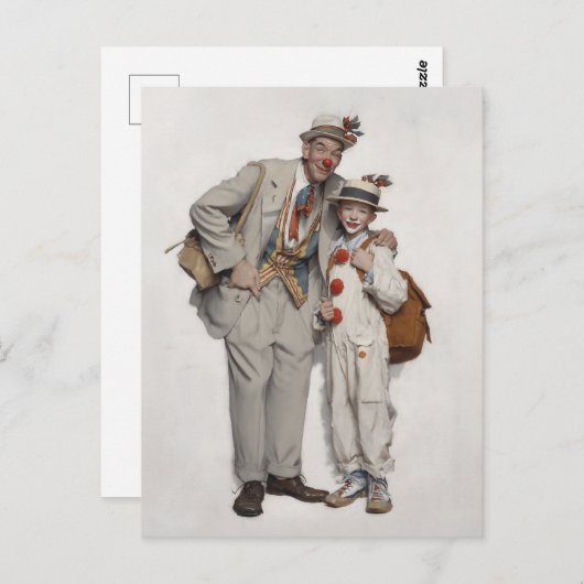 Clown duo, vader en zoon briefkaart (Voorkant / Achterkant)