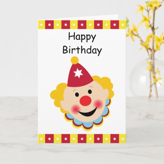 Clown Face Happy Birthday Card Kaart (Gele Bloem)