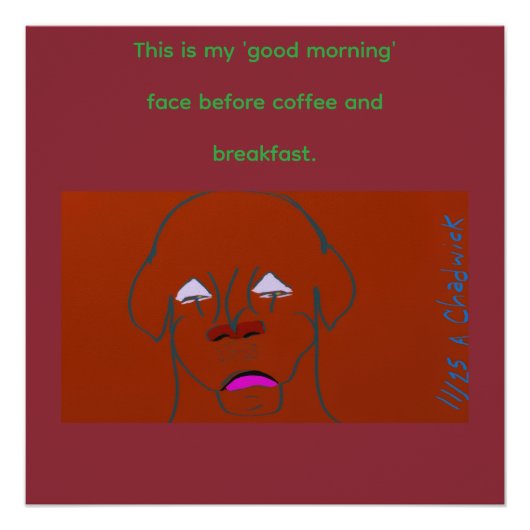 Clown-Faced Dog Cartoon Sketch Glossy Poster (Voorkant)