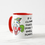 Clown Farts Smell Funny Mok<br><div class="desc">Als een clown farts, ruikt het grappig? Grappig en gekke, speels en schattig ontwerp voor grafische cartoon met een grappig, mager en raar gezegde. Dit gezegde kan oud zijn, maar het maakt me nooit meer aan het lachen. Een rare humor over clowns. Blauw en groen haar en een grote rode...</div>