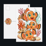 Clown fish Cartoon cute Family Underwater Briefkaart<br><div class="desc">Cute and Joyful little Clownfish Cartoon Characters swimming together on underwater Coral Reef Background. Original Vector Illustration Copyright BluedarkArt.</div>