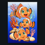 Clown fish Cartoon cute Family Underwater Foto Afdruk<br><div class="desc">Cute and Joyful little Clownfish Cartoon Characters swimming together on underwater Coral Reef Background. Original Vector Illustration Copyright BluedarkArt.</div>