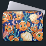 Clown fish Cartoon cute Family Underwater Laptop Sleeve<br><div class="desc">Cute and Joyful little Clownfish Cartoon Characters swimming together on underwater Coral Reef Background. Original Vector Illustration Copyright BluedarkArt.</div>