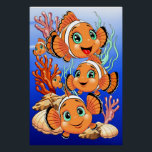 Clown fish Cartoon cute Family Underwater Perfect Poster<br><div class="desc">Cute and Joyful little Clownfish Cartoon Characters swimming together on underwater Coral Reef Background. Original Vector Illustration Copyright BluedarkArt.</div>