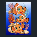 Clown fish Cartoon cute Family Underwater Poster<br><div class="desc">Cute and Joyful little Clownfish Cartoon Characters swimming together on underwater Coral Reef Background. Original Vector Illustration Copyright BluedarkArt.</div>