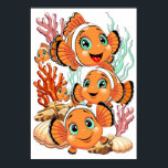 Clown fish Cartoon cute Family Underwater Poster<br><div class="desc">Cute and Joyful little Clownfish Cartoon Characters swimming together on underwater Coral Reef Background. Original Vector Illustration Copyright BluedarkArt.</div>