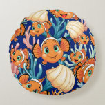 Clown fish Cartoon cute Family Underwater Rond Kussen<br><div class="desc">Cute and Joyful little Clownfish Cartoon Characters swimming together on underwater Coral Reef Background. Original Vector Illustration Copyright BluedarkArt.</div>