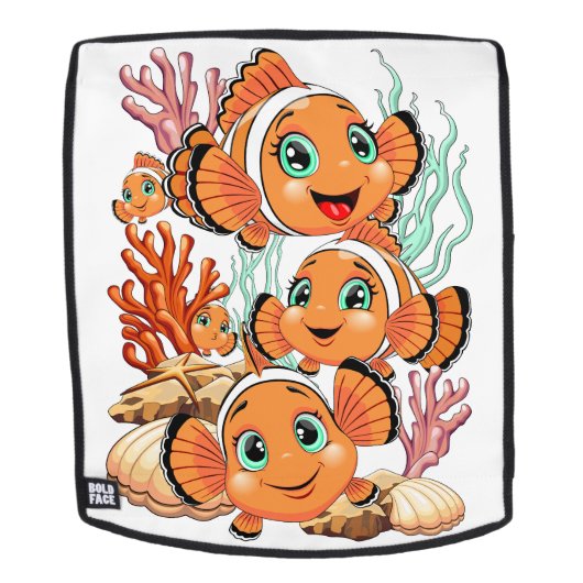 Clown fish Cartoon cute Family Underwater Rugtassen (Verwijderbaar gezicht)