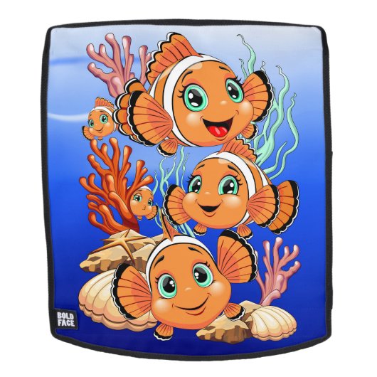 Clown fish Cartoon cute Family Underwater Rugtassen (Verwijderbaar gezicht)