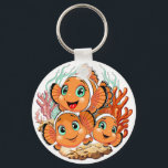 Clown fish Cartoon cute Family Underwater Sleutelhanger<br><div class="desc">Cute and Joyful little Clownfish Cartoon Characters swimming together on underwater Coral Reef Background. Original Vector Illustration Copyright BluedarkArt.</div>