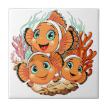 Clown fish Cartoon cute Family Underwater Tegeltje<br><div class="desc">Cute and Joyful little Clownfish Cartoon Characters swimming together on underwater Coral Reef Background. Original Vector Illustration Copyright BluedarkArt.</div>