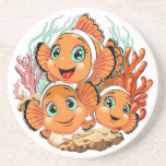 Clown fish Cartoon cute Family Underwater Zandsteen Onderzetter<br><div class="desc">Cute and Joyful little Clownfish Cartoon Characters swimming together on underwater Coral Reef Background. Original Vector Illustration Copyright BluedarkArt.</div>