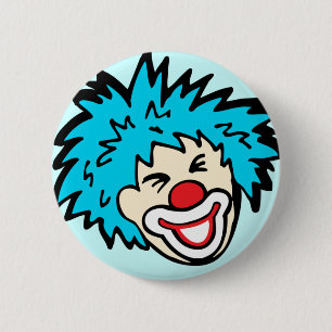 clown grafische knoopbadge op lichtblauw ronde button 5,7 cm