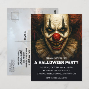 Clown Halloween Party Uitnodiging Poastcard