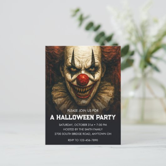 Clown Halloween Party Uitnodiging Poastcard (Staand voorkant)