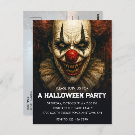 Clown Halloween Party Uitnodiging Poastcard (Voorkant / Achterkant)