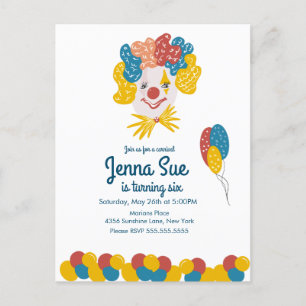 Clown Hand Getekende Carnaval Verjaardag Kleurrijk Briefkaart