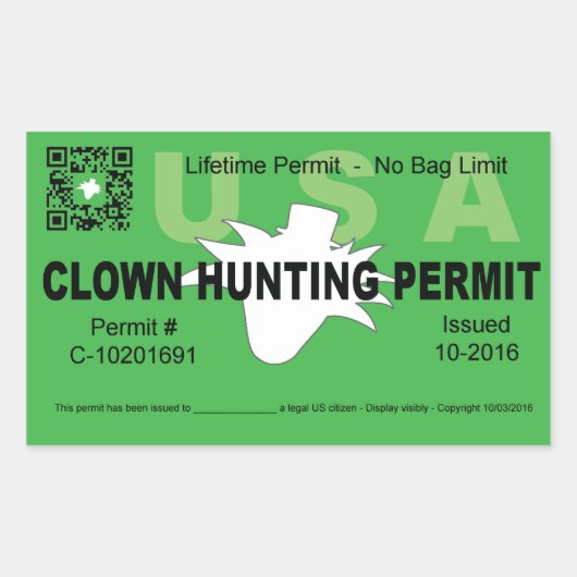 Clown Hunting Permit (groen) (4x) Rechthoekige Sticker (Voorkant)