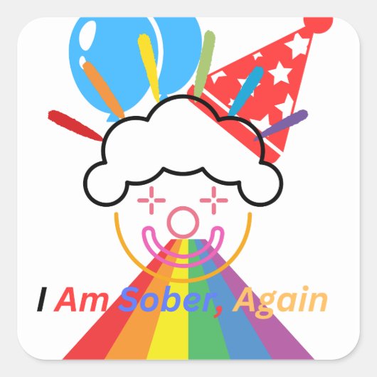 Clown: Ik ben weer nuchter Vierkante Sticker (Voorkant)