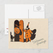 Clown Jack O Lantaarn Zwarte Kat Briefkaart (Voorkant / Achterkant)