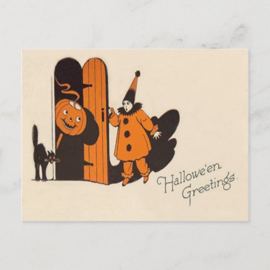 Clown Jack O Lantaarn Zwarte Kat Briefkaart (Voorkant)