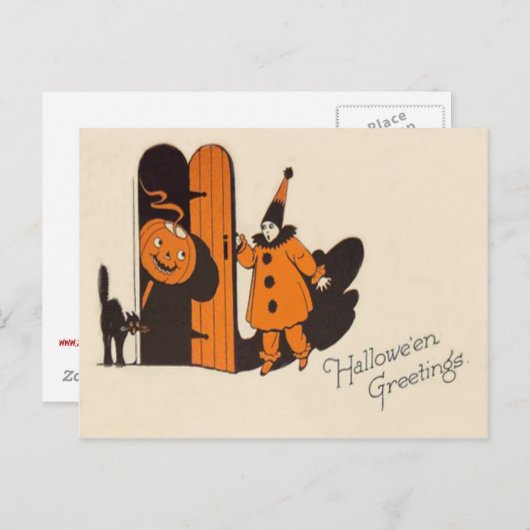 Clown Jack O Lantern Black Cat Briefkaart (Voorkant / Achterkant)