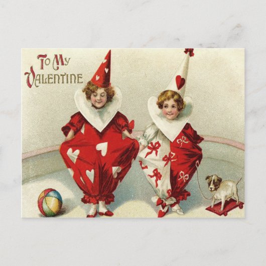 Clown Kinderen Hond Bal Hart Briefkaart (Voorkant)