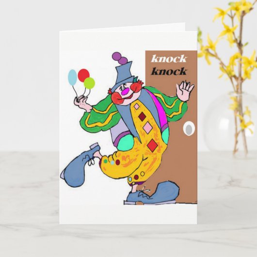Clown Knock Verjaardag Kaart (Gele Bloem)