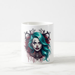 Clown Koningin Met Cyan Haar - Spooky Chic Design Koffiemok