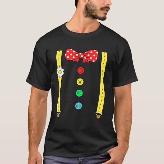 Clown Kostuumbraces Fancy met verjaardagsfeestje v T-shirt (Voorkant)