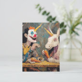 Clown met eenhoorn  briefkaart (Staand voorkant)