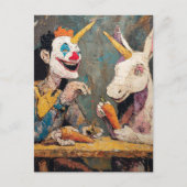 Clown met eenhoorn  briefkaart (Voorkant)